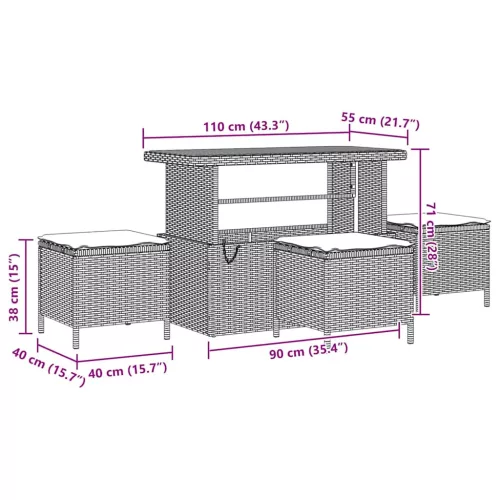  Kerti Kanapé Szett párnával tárolóval 9 pcs Fekete Poli rattan