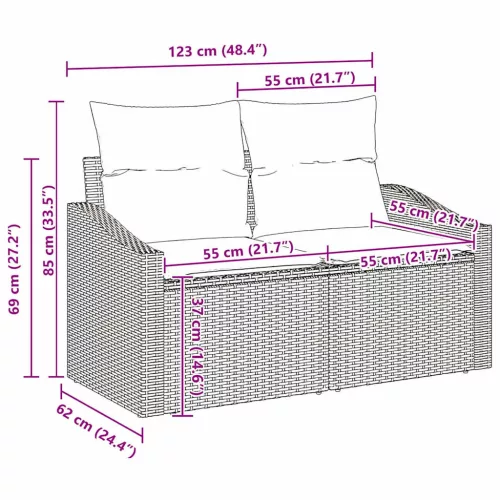  Kerti Kanapé Szett párnával tárolóval 9 pcs Bézs Poli rattan