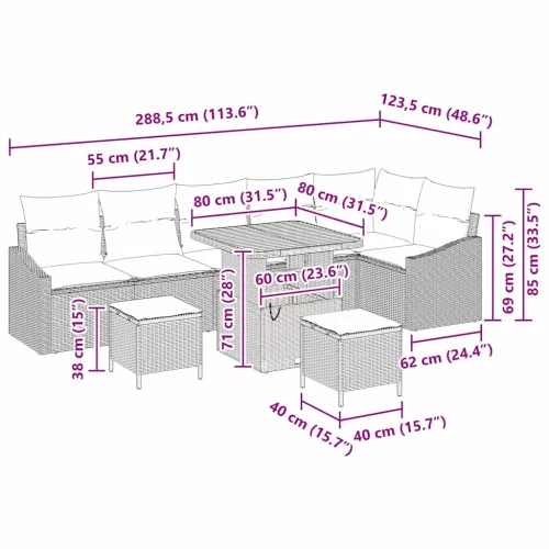  Kerti Kanapé Szett párnával tárolóval 9 pcs Fekete Poli rattan