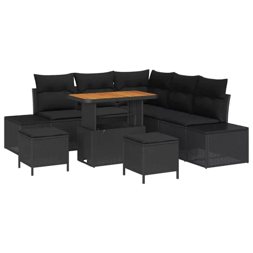  Kerti Kanapé Szett párnával tárolóval 8 pcs Fekete Poli rattan