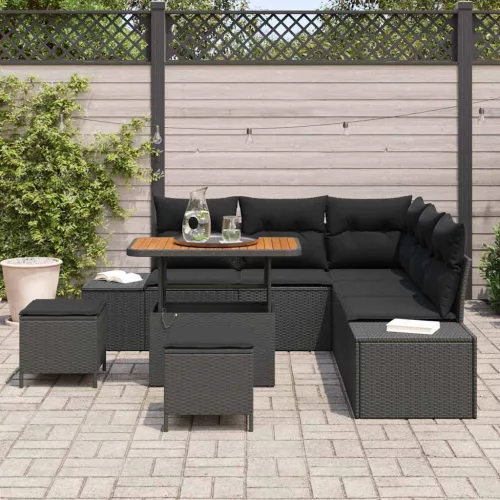  Kerti Kanapé Szett párnával tárolóval 8 pcs Fekete Poli rattan