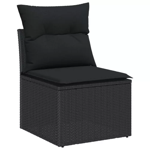  Kerti Kanapé Szett párnával tárolóval 8 pcs Fekete Poli rattan