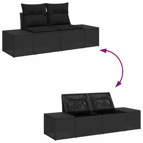  Kerti Kanapé Szett párnával tárolóval 8 pcs Fekete Poli rattan