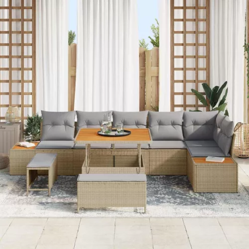  Kerti Kanapé Szett párnával tárolóval 9 pcs Bézs Poli rattan