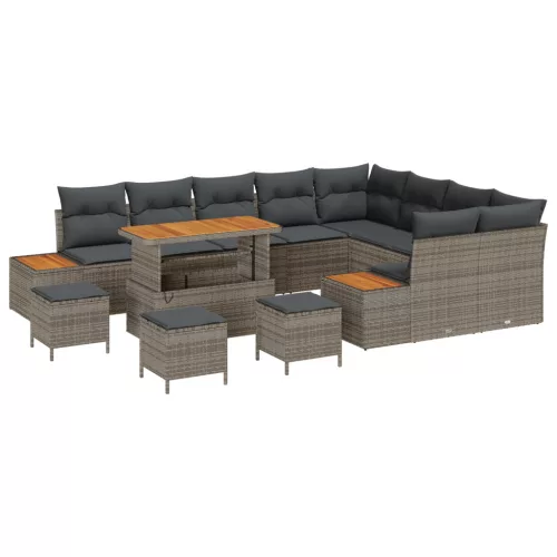  13 darabos kert kanapé szett párnákkal Szürke Poli rattan Akácia