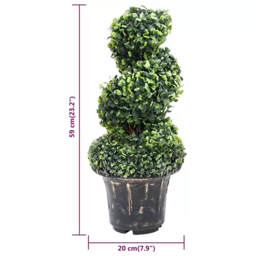  zöld spirálalakú cserepes műpuszpáng 59 cm