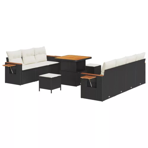  10 darabos kertiszofa szett párnákkal Fekete Műrattan Akác