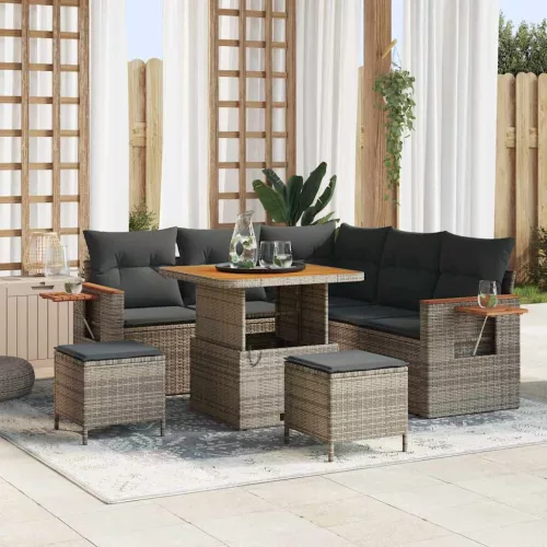  Kerti Kanapé Szett párnával tárolóval Szürke Poli rattan