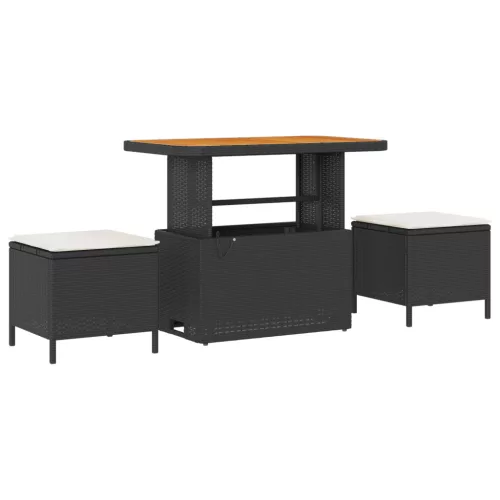  8 darabos kerti kanapé szett párnákkal fekete poli rattan akáccal