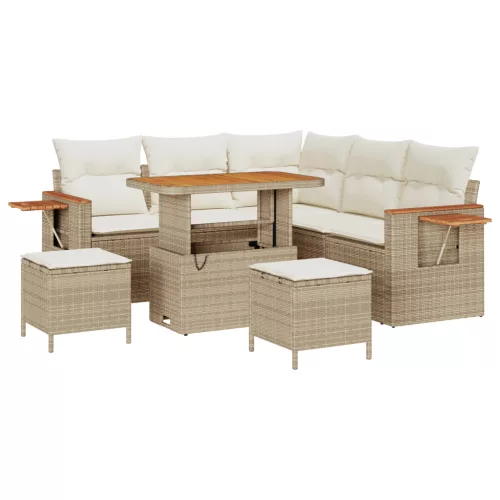  8 részes kerti kanapé szett párnákkal bézs polirattan akác