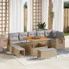  Kerti Kanapé Szett 11 pcs Beige és Világosszürke polirattan