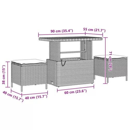  Kerti Kanapé Szett párnával 11 pcs Fekete polirattan