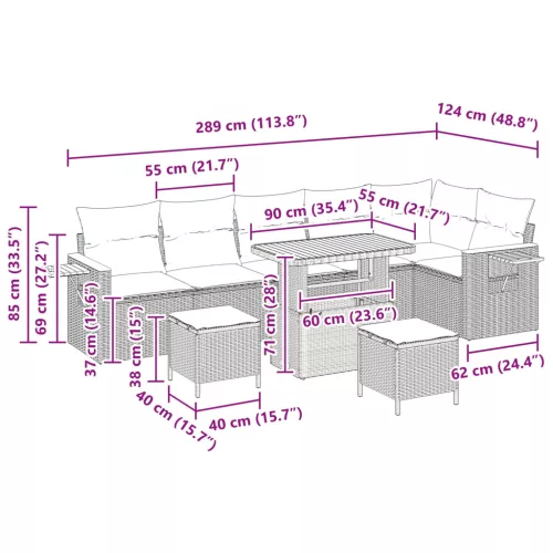 Kerti Kanapé Szett párnával 11 pcs Fekete polirattan
