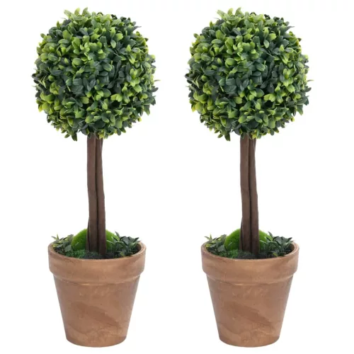  2 db zöld gömbalakú cserepes műpuszpáng 41 cm