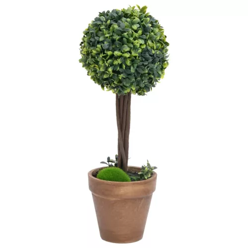  2 db zöld gömbalakú cserepes műpuszpáng 41 cm