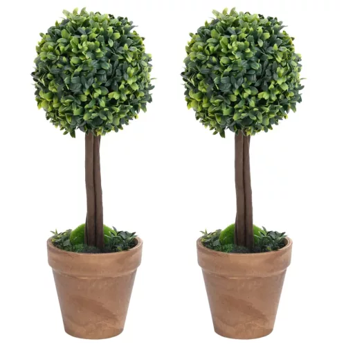  2 db zöld gömbalakú cserepes műpuszpáng 56 cm