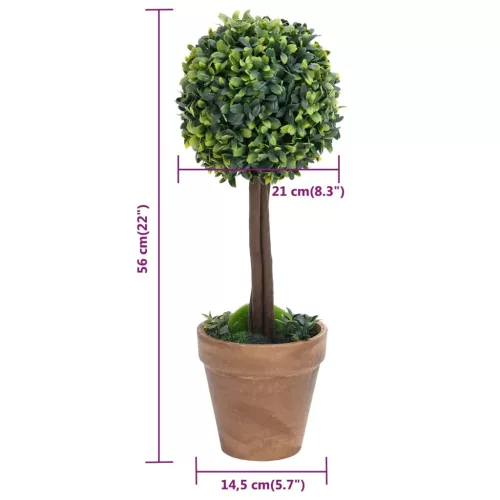  2 db zöld gömbalakú cserepes műpuszpáng 56 cm