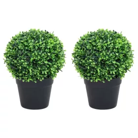  2 db zöld gömbalakú cserepes műpuszpáng 37 cm