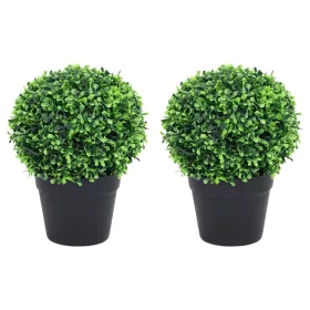  2 db zöld gömbalakú cserepes műpuszpáng 32 cm