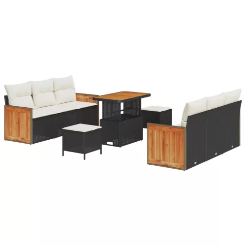  9 darabos Kertibútor szett párnákkal Fekete Poli Rattan Akác