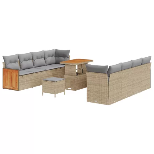  11 Darabos Kerti Kanapé Szett Párnákkal Bézs Poli Rattan Akác