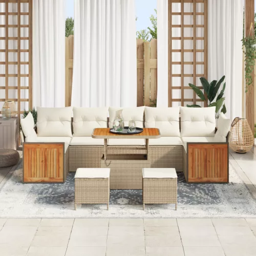  10 darabos kerti kanapé szett párnákkal Bézs Polirattan Akác