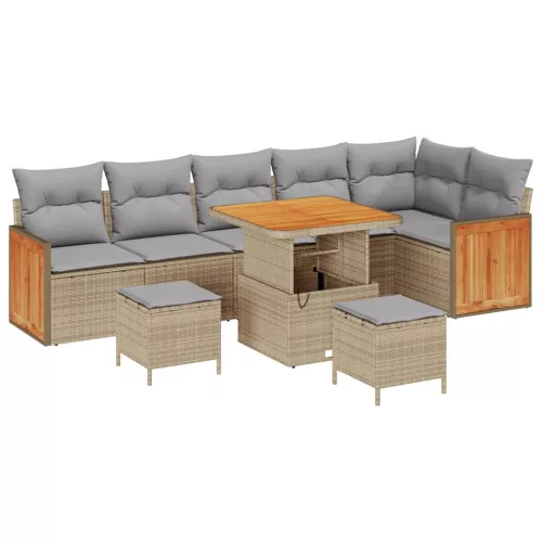  Kerti Kanapé Szett 9 pcs Beige és világosszürke polirattan