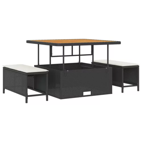  12 darabos kerti kanapé szett párnákkal Fekete Poli Rattan Akác