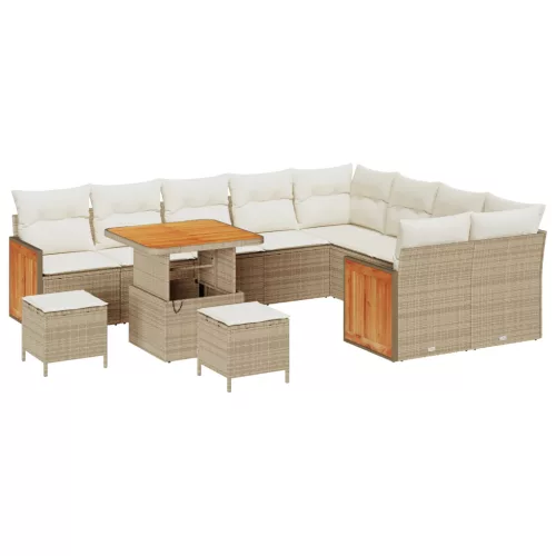  12 darabos kerti kanapé szett párnákkal Bézs Poli Rattan Akácfa