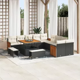    13 Részes Kerti Kanapé Szett Párnákkal Fekete Poli Rattan Akárcsak