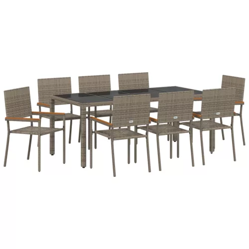  9 Részes Kerti Étkezősor Szürke Poli Rattan