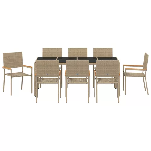  9 darabos kerti étkezőszett bézs poly rattan