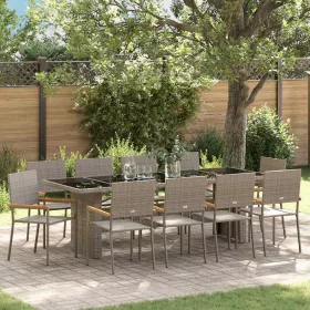  Kert étkező szett 11 pcs Szürke Nagy Poly Rattan