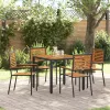  5 darabos kerti étkező szett fekete polyrattan akáccal