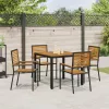  5 darabos kerti étkező szett fekete polyrattan akáccal