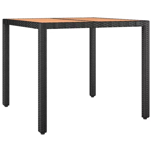  5 darabos kerti étkező szett fekete polyrattan akáccal