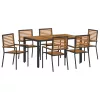  7 Darabos Kerti Étkezőszett Fekete Poly Rattan Akácia