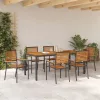  7 Darabos Kert Étkezősor Fekete Poly Rattan Akáccal