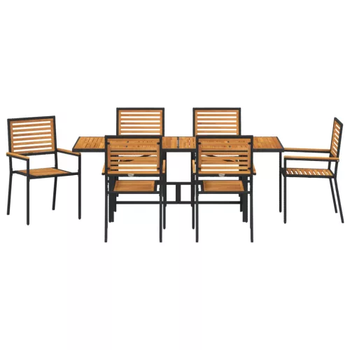  7 Darabos Kerti Étkező Szett Fekete Poli Rattan Akácfa