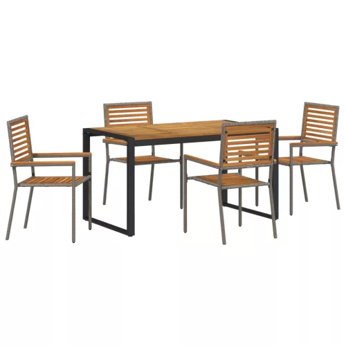  5 Darabos Kert Étkező Készlet Szürke Poly Rattan Akác