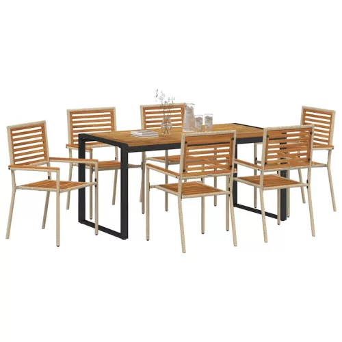  Kert étkező szett 7 pcs Beige és barna polirattan