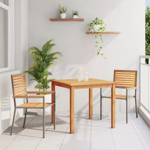  3 részes kerti étkezőszett Szürke Polyrattan Akác