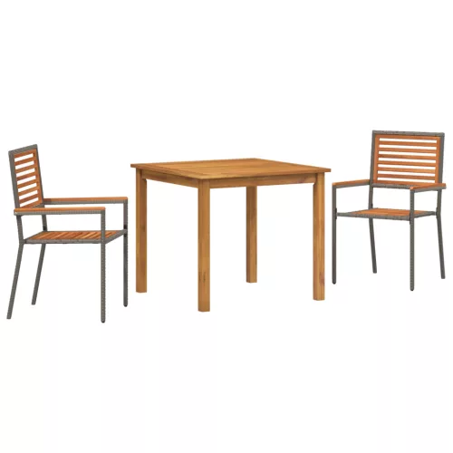  3 részes kerti étkezőszett Szürke Polyrattan Akác