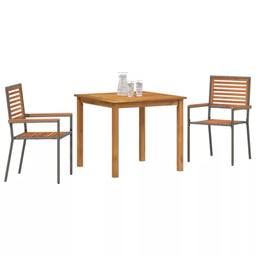  3 részes kerti étkezőszett Szürke Polyrattan Akác