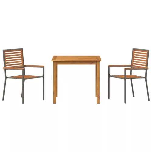  3 részes kerti étkezőszett Szürke Polyrattan Akác
