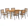 7 részes kert étkező szett fekete polyrattan akáciával
