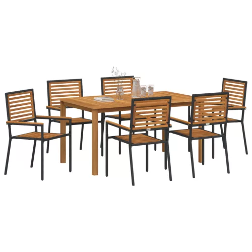  7 részes kert étkező szett fekete polyrattan akáciával