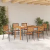  7 részes kert étkező szett fekete polyrattan akáciával