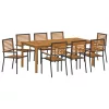  9 darabos Kerti Étkező Szett Fekete Polyrattan Akácia