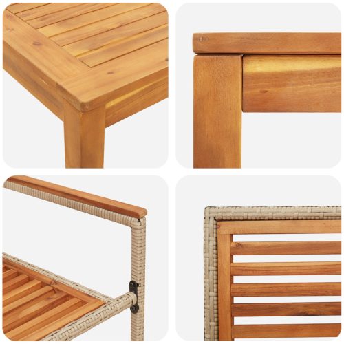  5 darabos kerti étkező szett bézs polirattan akácfával